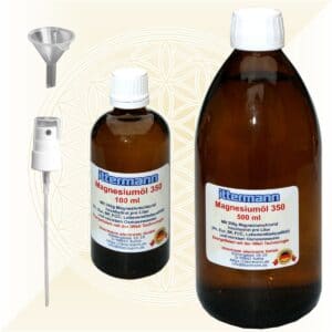 Magnesiumöl 350 100 ml plus Sprühkopf plus Trichter plus 500 ml Nachfüllflasche